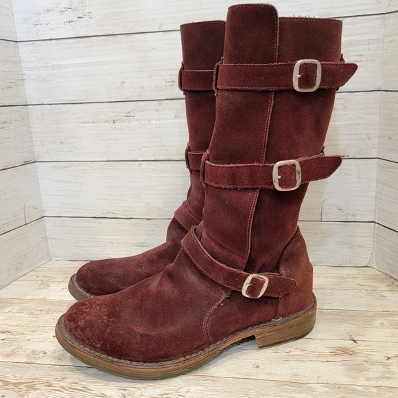 Fiorentini + Baker burgundy suede 3 buckle knee boots - Picture 8 of 13